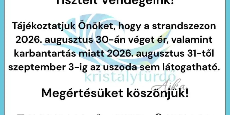 Véget ér a strandszezon, karbantartás miatt az uszoda is ideiglenesen bezár